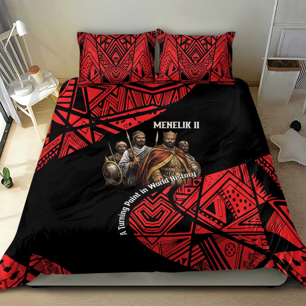 Menelik II Bedding Set with Adwa Victory Map, Africa Defeated an Empire Text and Red Geometric - Wonder Print Shop
