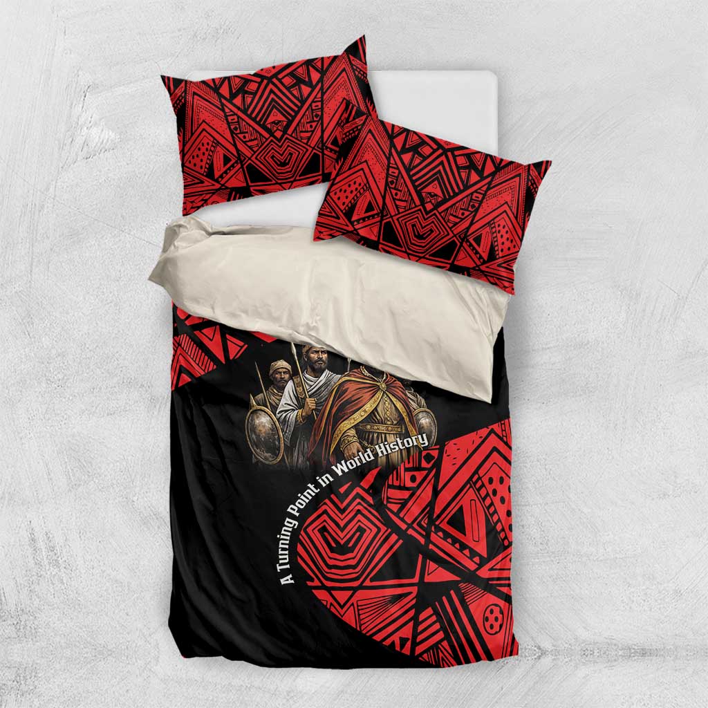 Menelik II Bedding Set with Adwa Victory Map, Africa Defeated an Empire Text and Red Geometric - Wonder Print Shop