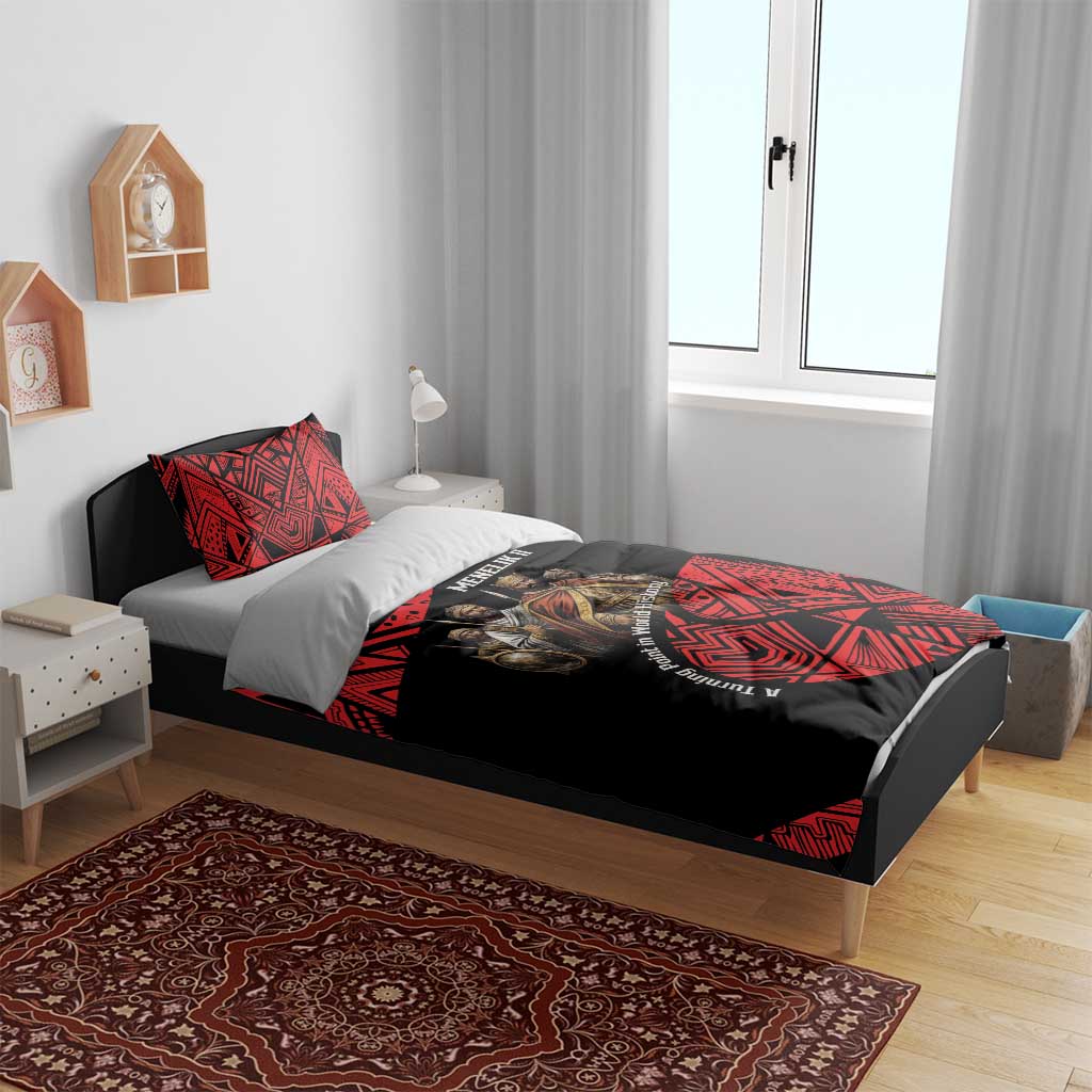 Menelik II Bedding Set with Adwa Victory Map, Africa Defeated an Empire Text and Red Geometric - Wonder Print Shop