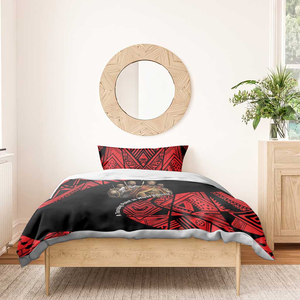 Menelik II Bedding Set with Adwa Victory Map, Africa Defeated an Empire Text and Red Geometric - Wonder Print Shop