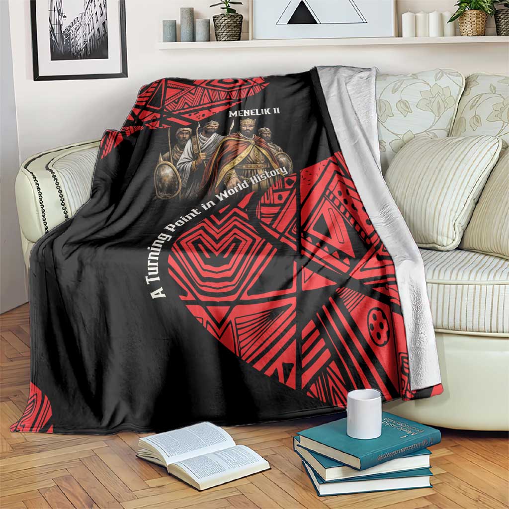 Menelik II Blanket with Adwa Victory Map, Africa Defeated an Empire Text and Red Geometric - Wonder Print Shop