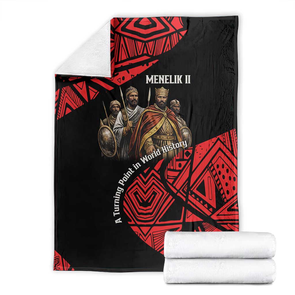 Menelik II Blanket with Adwa Victory Map, Africa Defeated an Empire Text and Red Geometric - Wonder Print Shop