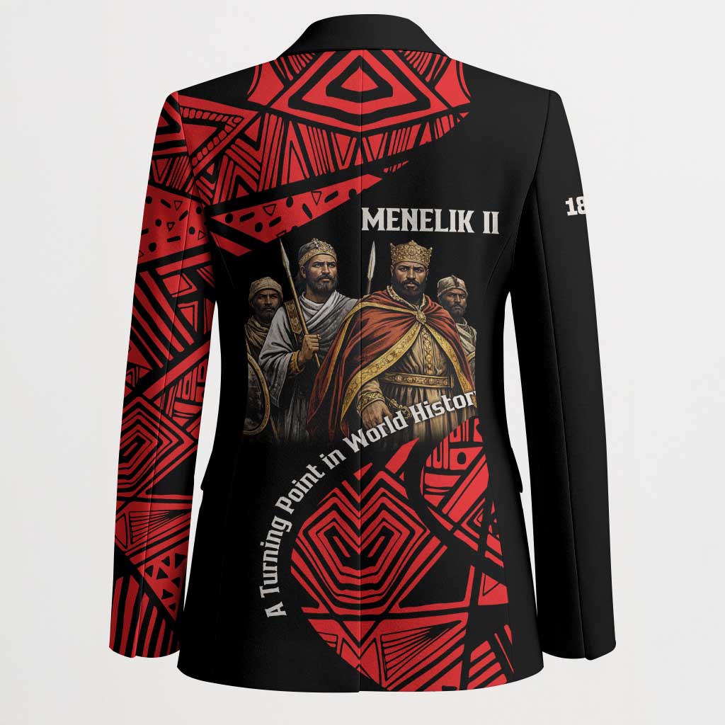 Menelik II Blazer with Adwa Victory Map, Africa Defeated an Empire Text and Red Geometric - Wonder Print Shop
