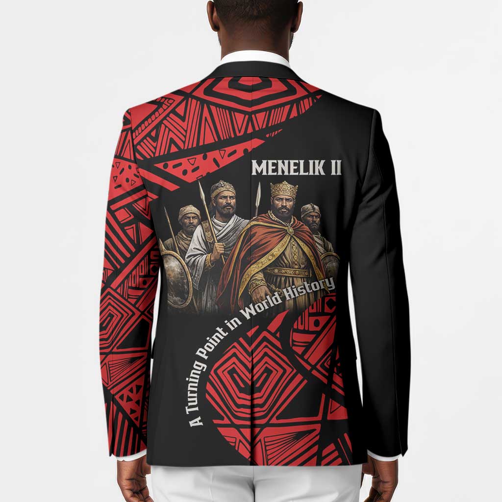 Menelik II Blazer with Adwa Victory Map, Africa Defeated an Empire Text and Red Geometric - Wonder Print Shop