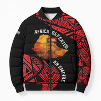 Menelik II Bomber Puffer Jacket with Adwa Victory Map, Africa Defeated an Empire Text and Red Geometric - Wonder Print Shop