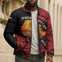 Menelik II Bomber Puffer Jacket with Adwa Victory Map, Africa Defeated an Empire Text and Red Geometric - Wonder Print Shop