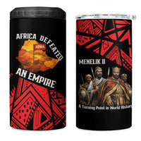 Menelik II 4 in 1 Can Cooler Tumbler with Adwa Victory Map, Africa Defeated an Empire Text and Red Geometric - Wonder Print Shop