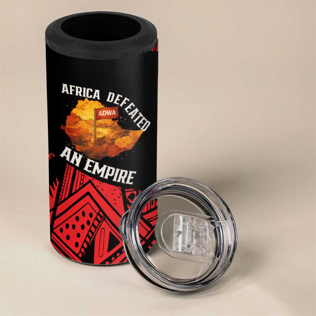 Menelik II 4 in 1 Can Cooler Tumbler with Adwa Victory Map, Africa Defeated an Empire Text and Red Geometric - Wonder Print Shop