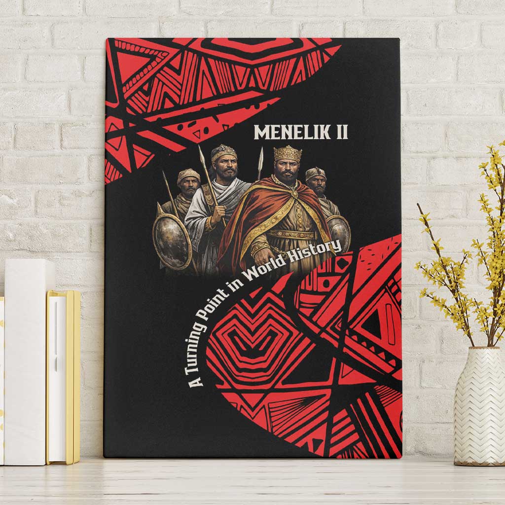Menelik II Canvas Wall Art with Adwa Victory Map, Africa Defeated an Empire Text and Red Geometric - Wonder Print Shop