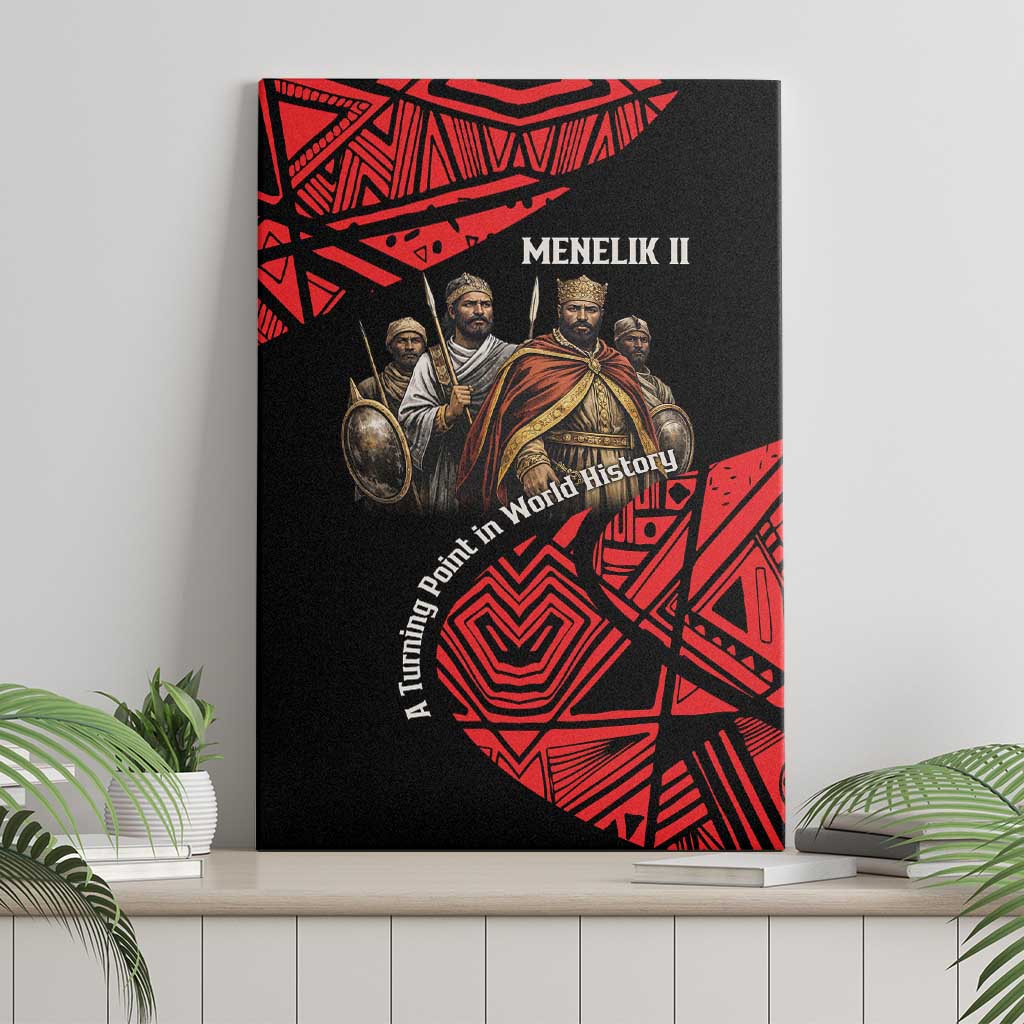 Menelik II Canvas Wall Art with Adwa Victory Map, Africa Defeated an Empire Text and Red Geometric - Wonder Print Shop