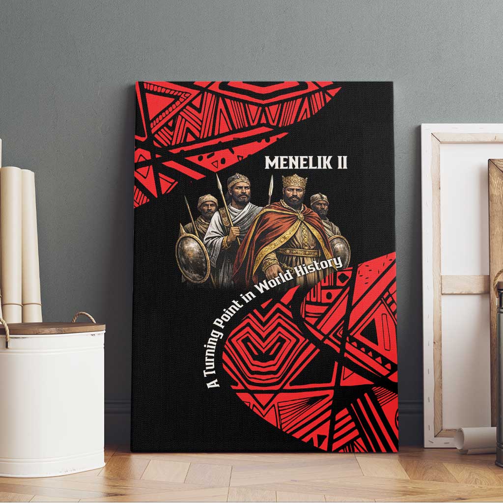 Menelik II Canvas Wall Art with Adwa Victory Map, Africa Defeated an Empire Text and Red Geometric - Wonder Print Shop
