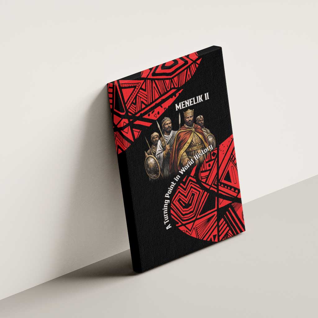 Menelik II Canvas Wall Art with Adwa Victory Map, Africa Defeated an Empire Text and Red Geometric - Wonder Print Shop