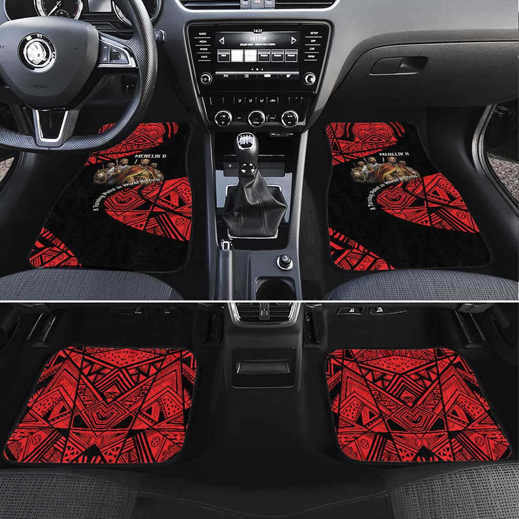 Menelik II Car Mats with Adwa Victory Map, Africa Defeated an Empire Text and Red Geometric - Wonder Print Shop