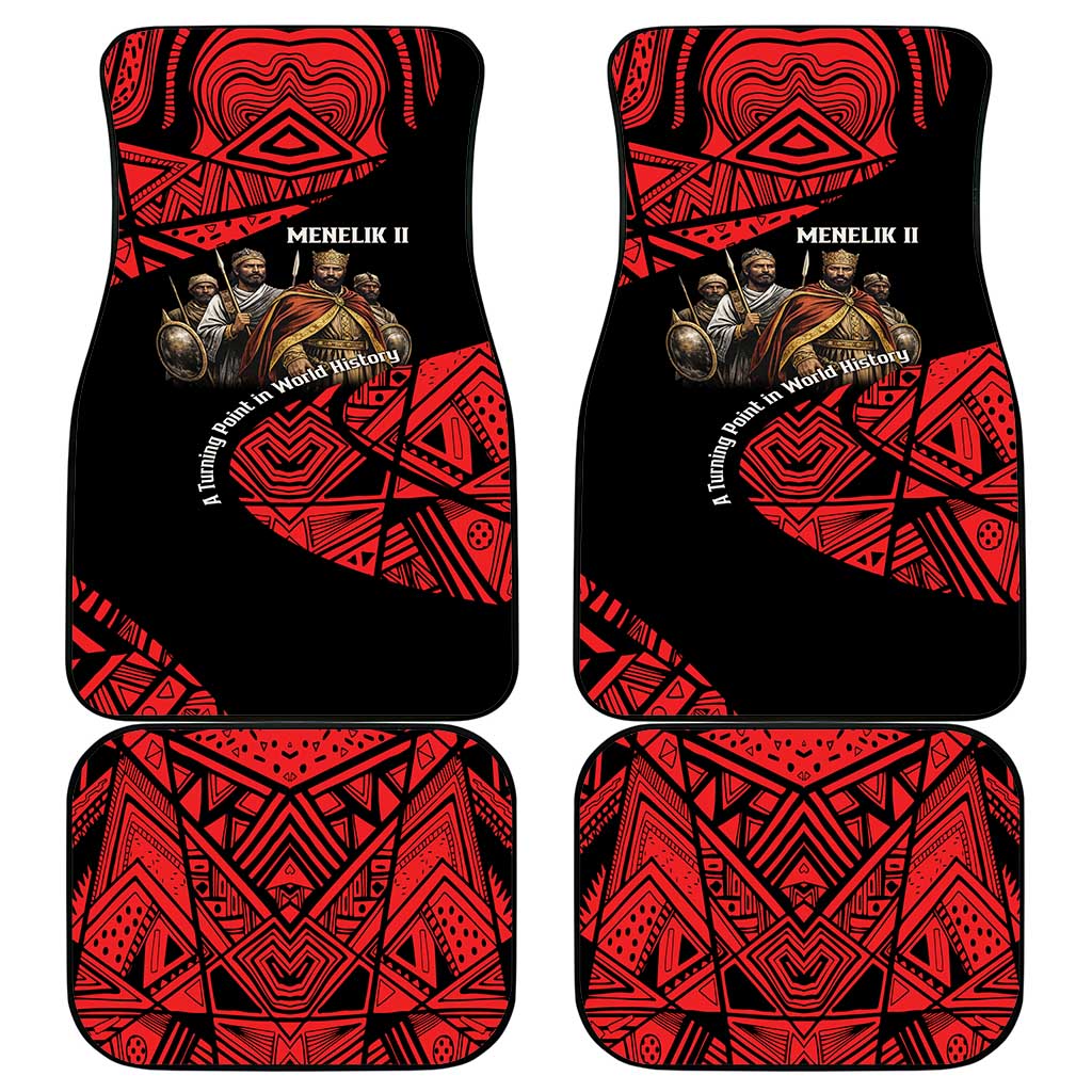 Menelik II Car Mats with Adwa Victory Map, Africa Defeated an Empire Text and Red Geometric - Wonder Print Shop