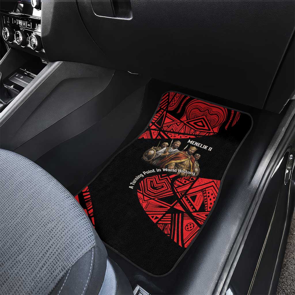 Menelik II Car Mats with Adwa Victory Map, Africa Defeated an Empire Text and Red Geometric - Wonder Print Shop