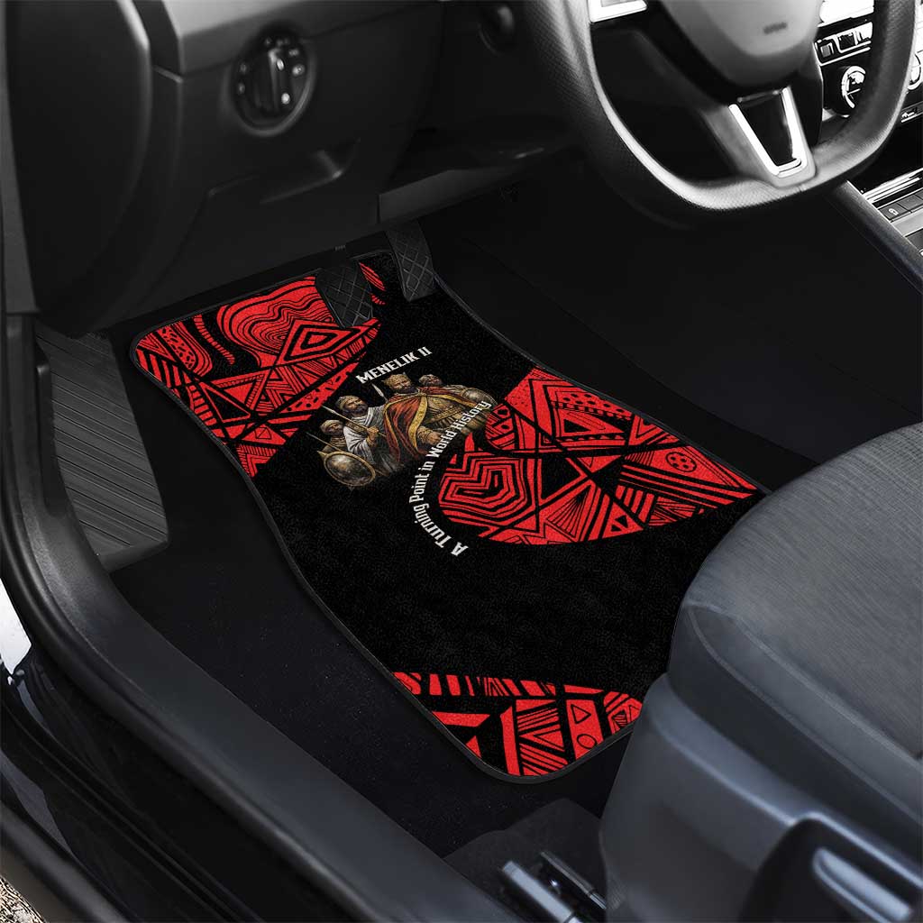Menelik II Car Mats with Adwa Victory Map, Africa Defeated an Empire Text and Red Geometric - Wonder Print Shop