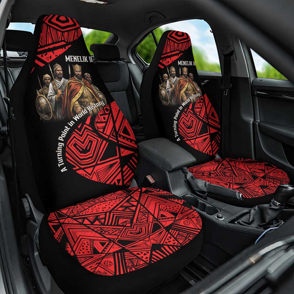Menelik II Car Seat Cover with Adwa Victory Map, Africa Defeated an Empire Text and Red Geometric - Wonder Print Shop