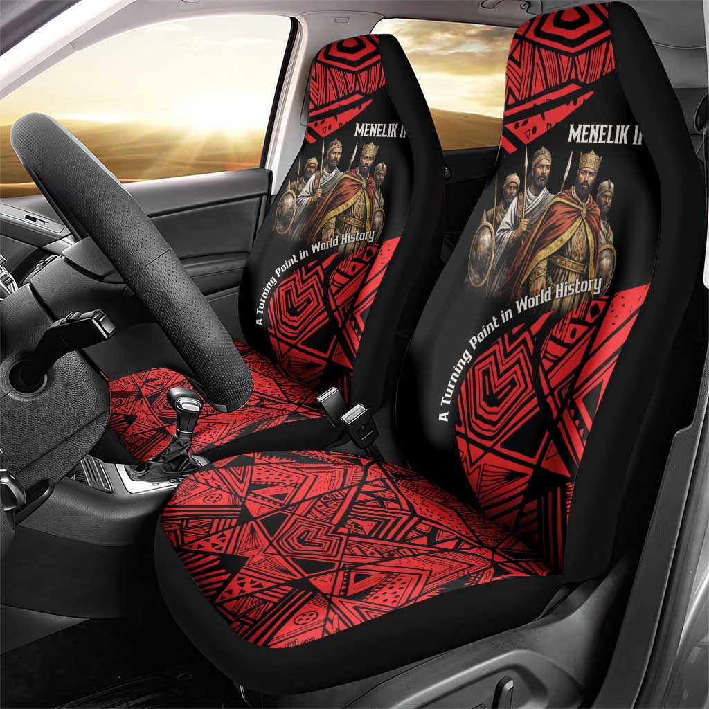 Menelik II Car Seat Cover with Adwa Victory Map, Africa Defeated an Empire Text and Red Geometric - Wonder Print Shop
