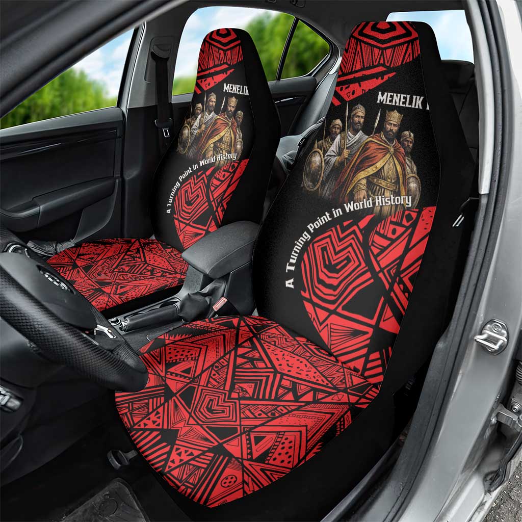 Menelik II Car Seat Cover with Adwa Victory Map, Africa Defeated an Empire Text and Red Geometric - Wonder Print Shop