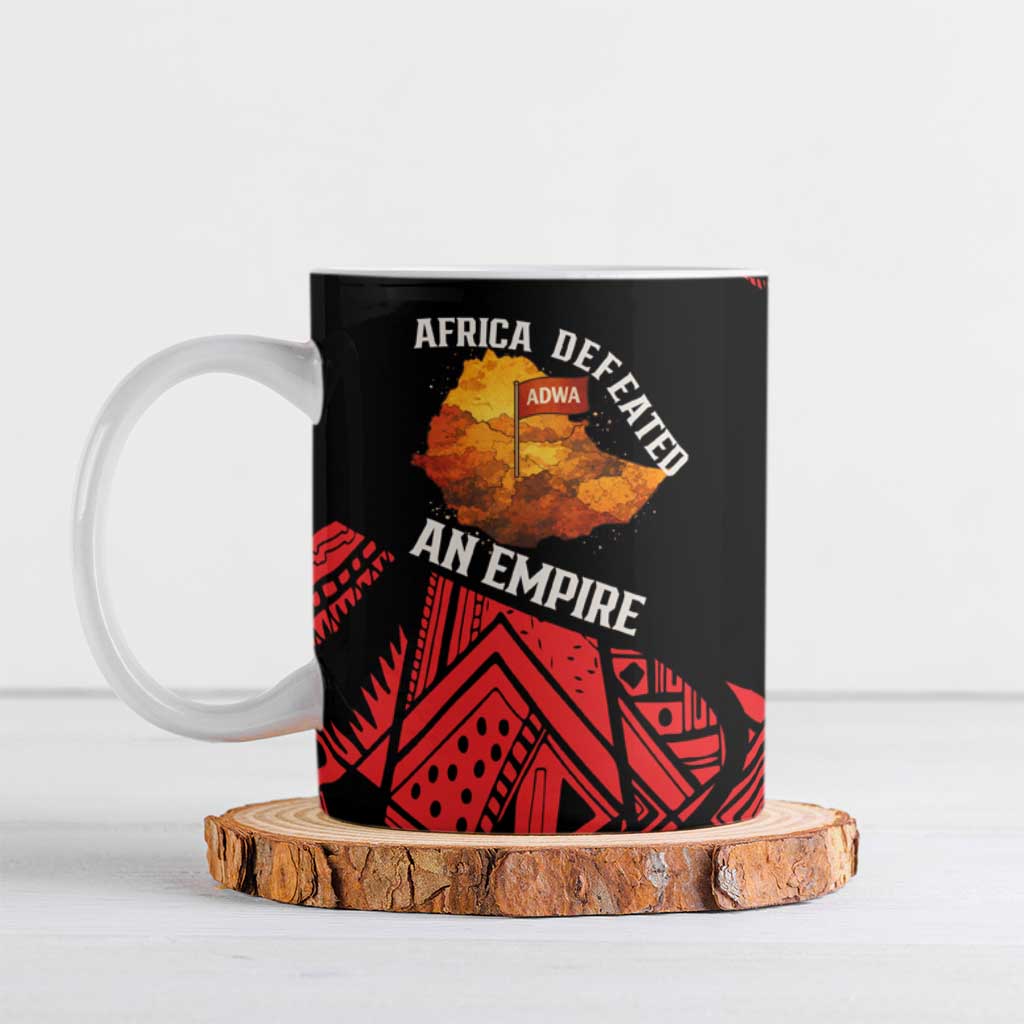 Menelik II Ceramic Mug with Adwa Victory Map, Africa Defeated an Empire Text and Red Geometric - Wonder Print Shop