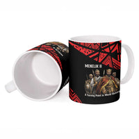 Menelik II Ceramic Mug with Adwa Victory Map, Africa Defeated an Empire Text and Red Geometric - Wonder Print Shop