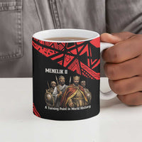 Menelik II Ceramic Mug with Adwa Victory Map, Africa Defeated an Empire Text and Red Geometric - Wonder Print Shop
