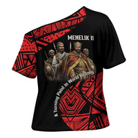 Menelik II Cross Shoulder Shirt with Adwa Victory Map, Africa Defeated an Empire Text and Red Geometric - Wonder Print Shop