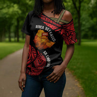 Menelik II Cross Shoulder Shirt with Adwa Victory Map, Africa Defeated an Empire Text and Red Geometric - Wonder Print Shop