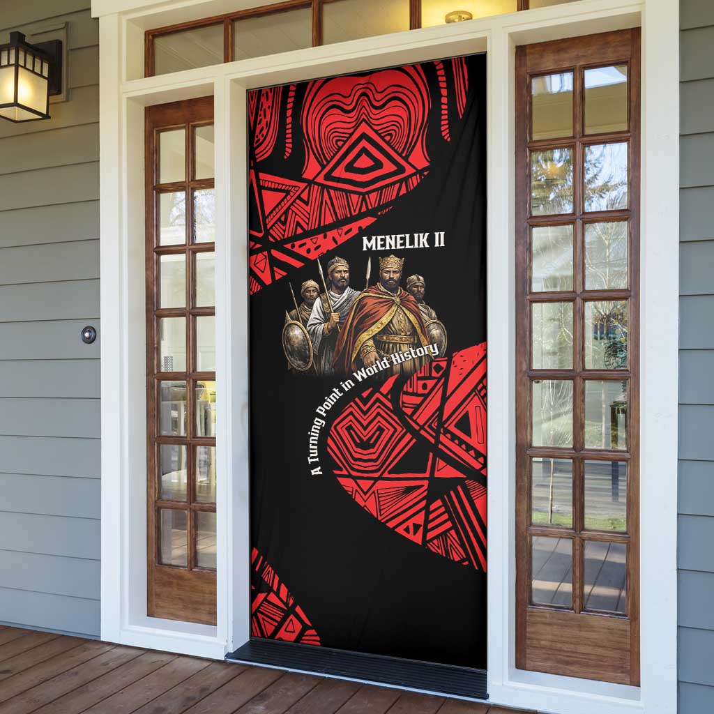 Menelik II Door Cover with Adwa Victory Map, Africa Defeated an Empire Text and Red Geometric - Wonder Print Shop