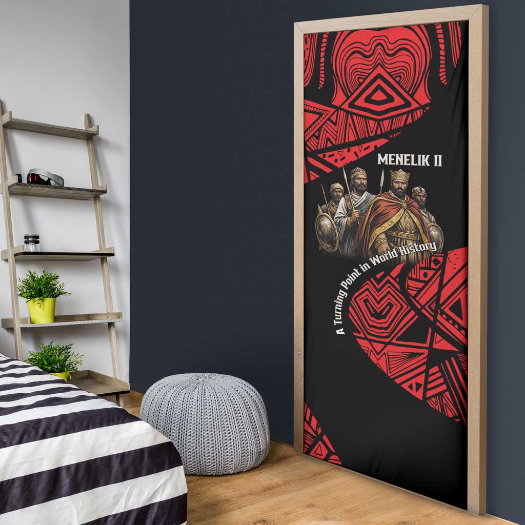 Menelik II Door Cover with Adwa Victory Map, Africa Defeated an Empire Text and Red Geometric - Wonder Print Shop