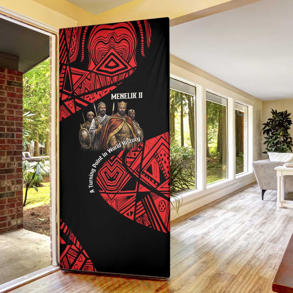 Menelik II Door Cover with Adwa Victory Map, Africa Defeated an Empire Text and Red Geometric - Wonder Print Shop