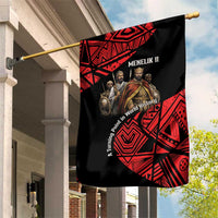 Menelik II Garden Flag with Adwa Victory Map, Africa Defeated an Empire Text and Red Geometric - Wonder Print Shop