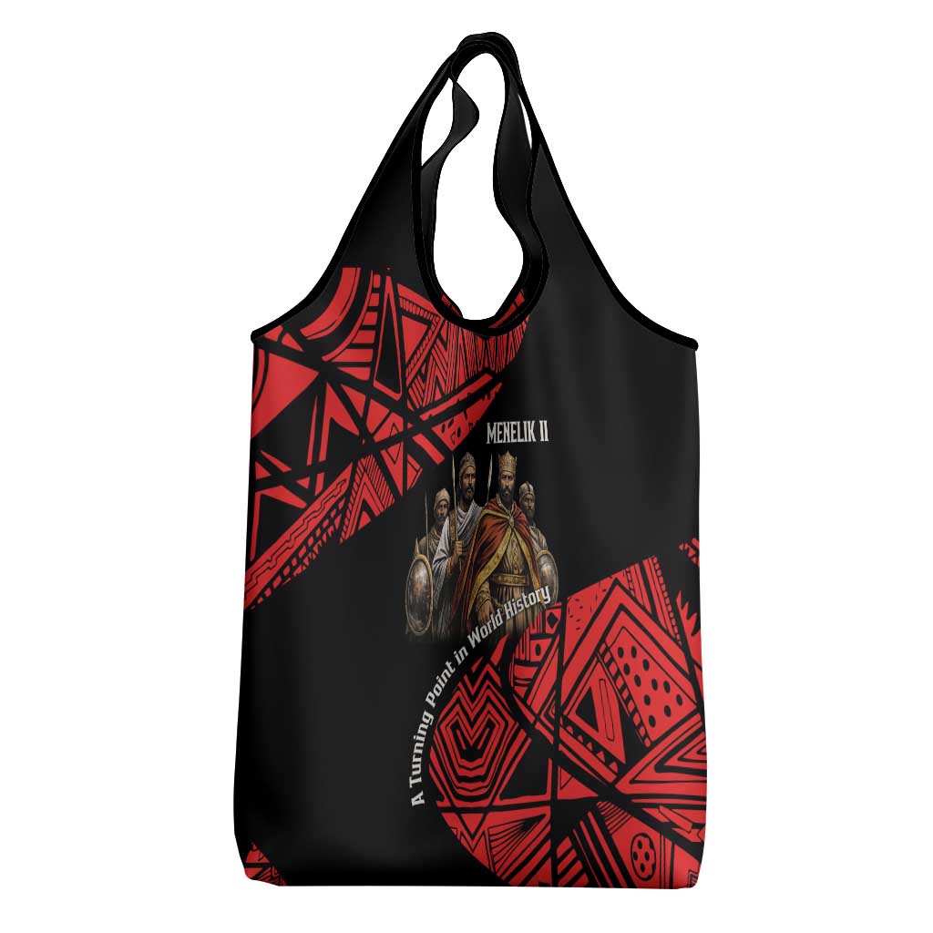 Menelik II Grocery Bag with Adwa Victory Map, Africa Defeated an Empire Text and Red Geometric - Wonder Print Shop