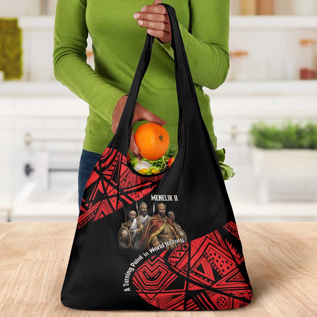 Menelik II Grocery Bag with Adwa Victory Map, Africa Defeated an Empire Text and Red Geometric - Wonder Print Shop