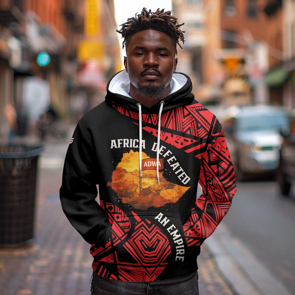 Menelik II Hoodie with Adwa Victory Map, Africa Defeated an Empire Text and Red Geometric - Wonder Print Shop