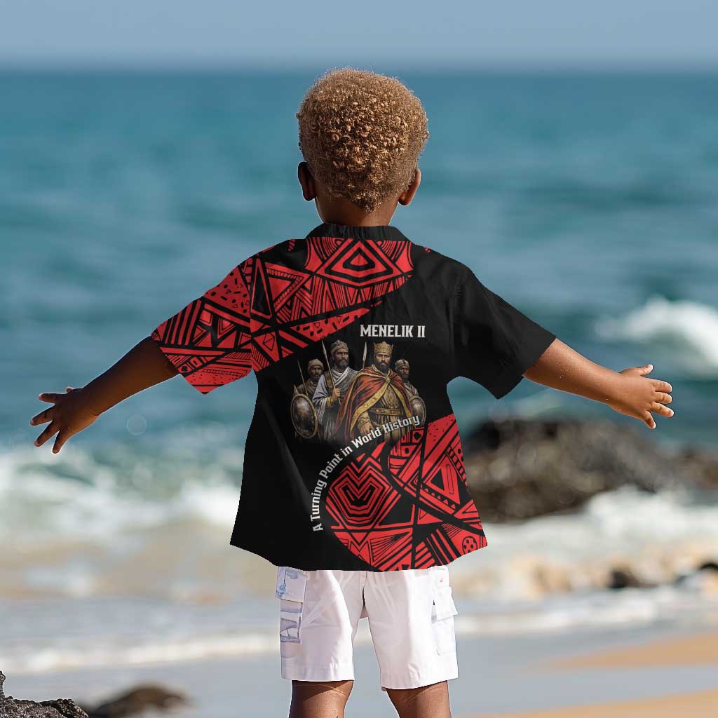 Menelik II Kid Hawaiian Shirt with Adwa Victory Map, Africa Defeated an Empire Text and Red Geometric - Wonder Print Shop