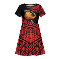 Menelik II Kid Short Sleeve Dress with Adwa Victory Map, Africa Defeated an Empire Text and Red Geometric - Wonder Print Shop