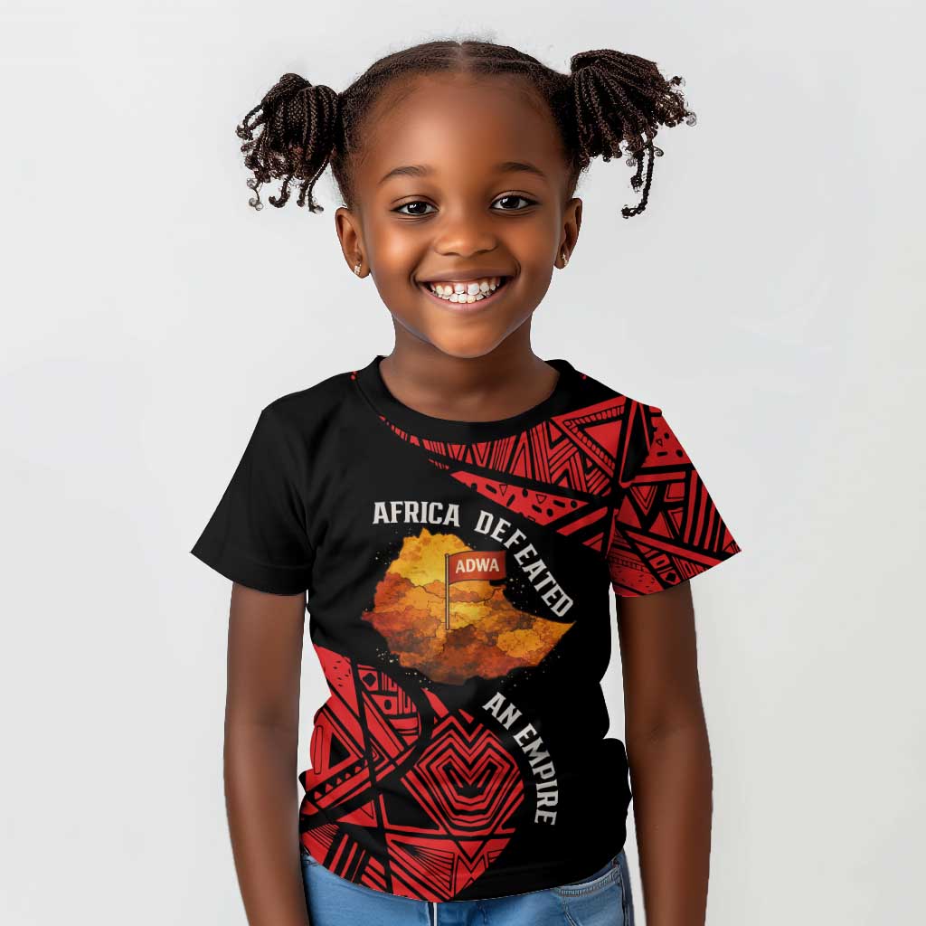 Menelik II Kid T shirt with Adwa Victory Map, Africa Defeated an Empire Text and Red Geometric - Wonder Print Shop
