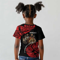Menelik II Kid T shirt with Adwa Victory Map, Africa Defeated an Empire Text and Red Geometric - Wonder Print Shop