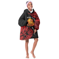 Menelik II Kid Wearable Blanket Hoodie with Adwa Victory Map, Africa Defeated an Empire Text and Red Geometric - Wonder Print Shop