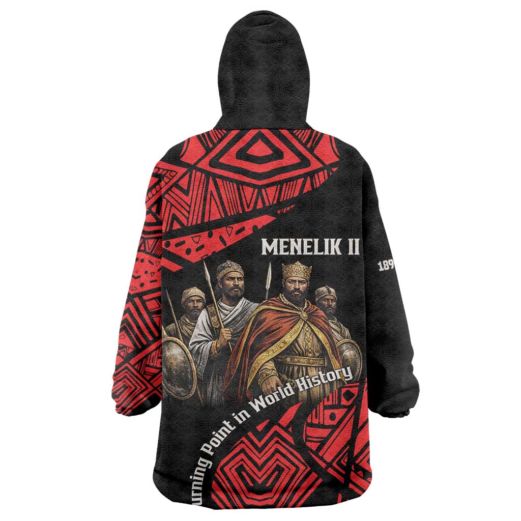 Menelik II Kid Wearable Blanket Hoodie with Adwa Victory Map, Africa Defeated an Empire Text and Red Geometric - Wonder Print Shop