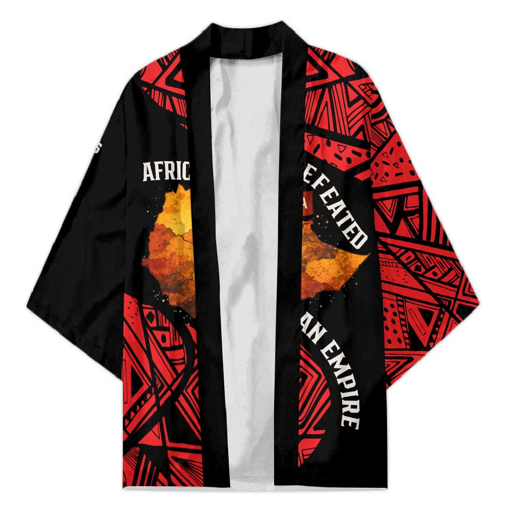 Menelik II Kimono with Adwa Victory Map, Africa Defeated an Empire Text and Red Geometric - Wonder Print Shop