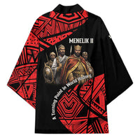 Menelik II Kimono with Adwa Victory Map, Africa Defeated an Empire Text and Red Geometric - Wonder Print Shop