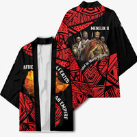 Menelik II Kimono with Adwa Victory Map, Africa Defeated an Empire Text and Red Geometric - Wonder Print Shop