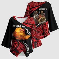 Menelik II Kimono Sleeve Blouse with Adwa Victory Map, Africa Defeated an Empire Text and Red Geometric - Wonder Print Shop