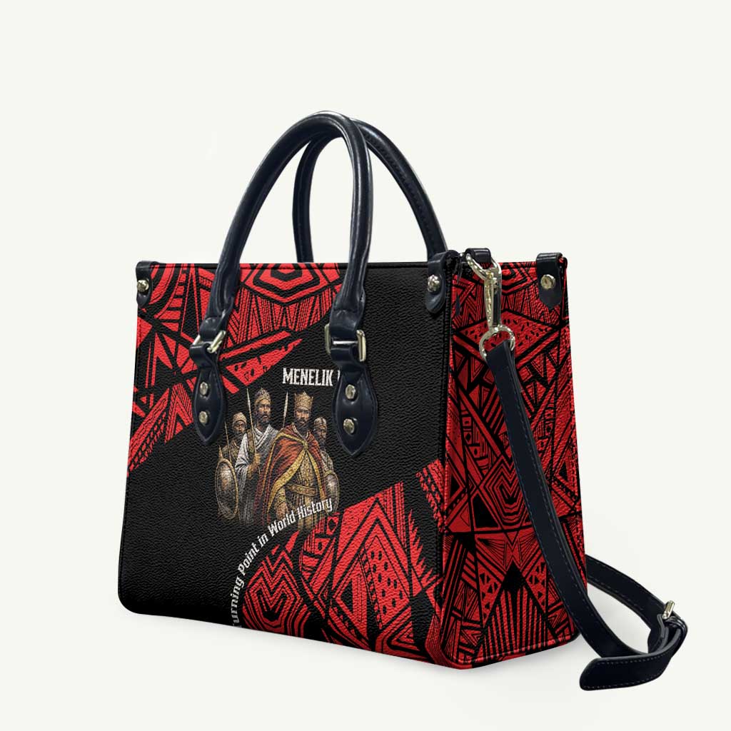Menelik II Leather Bag with Adwa Victory Map, Africa Defeated an Empire Text and Red Geometric - Wonder Print Shop