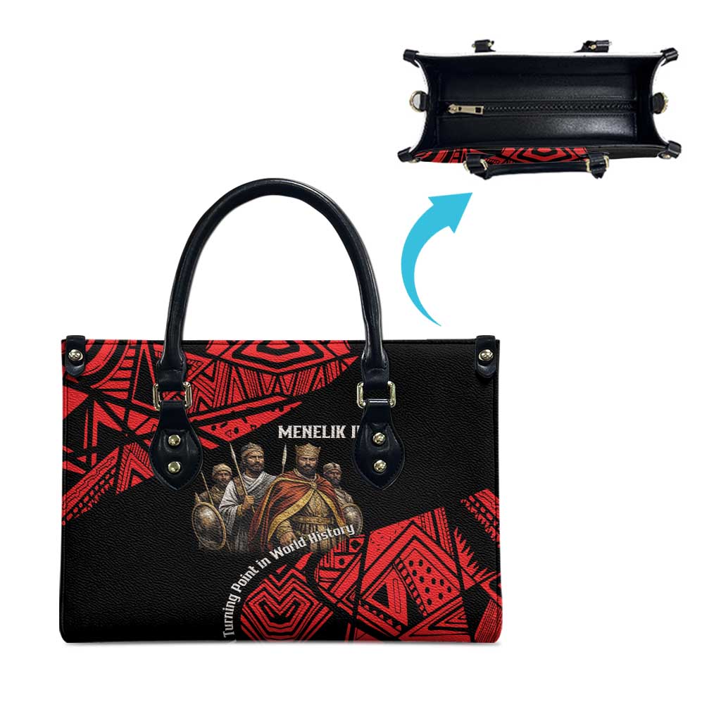 Menelik II Leather Bag with Adwa Victory Map, Africa Defeated an Empire Text and Red Geometric - Wonder Print Shop