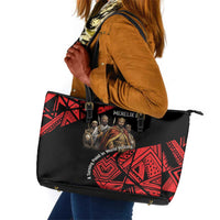 Menelik II Leather Tote Bag with Adwa Victory Map, Africa Defeated an Empire Text and Red Geometric - Wonder Print Shop