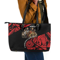 Menelik II Leather Tote Bag with Adwa Victory Map, Africa Defeated an Empire Text and Red Geometric - Wonder Print Shop