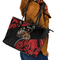 Menelik II Leather Tote Bag with Adwa Victory Map, Africa Defeated an Empire Text and Red Geometric - Wonder Print Shop
